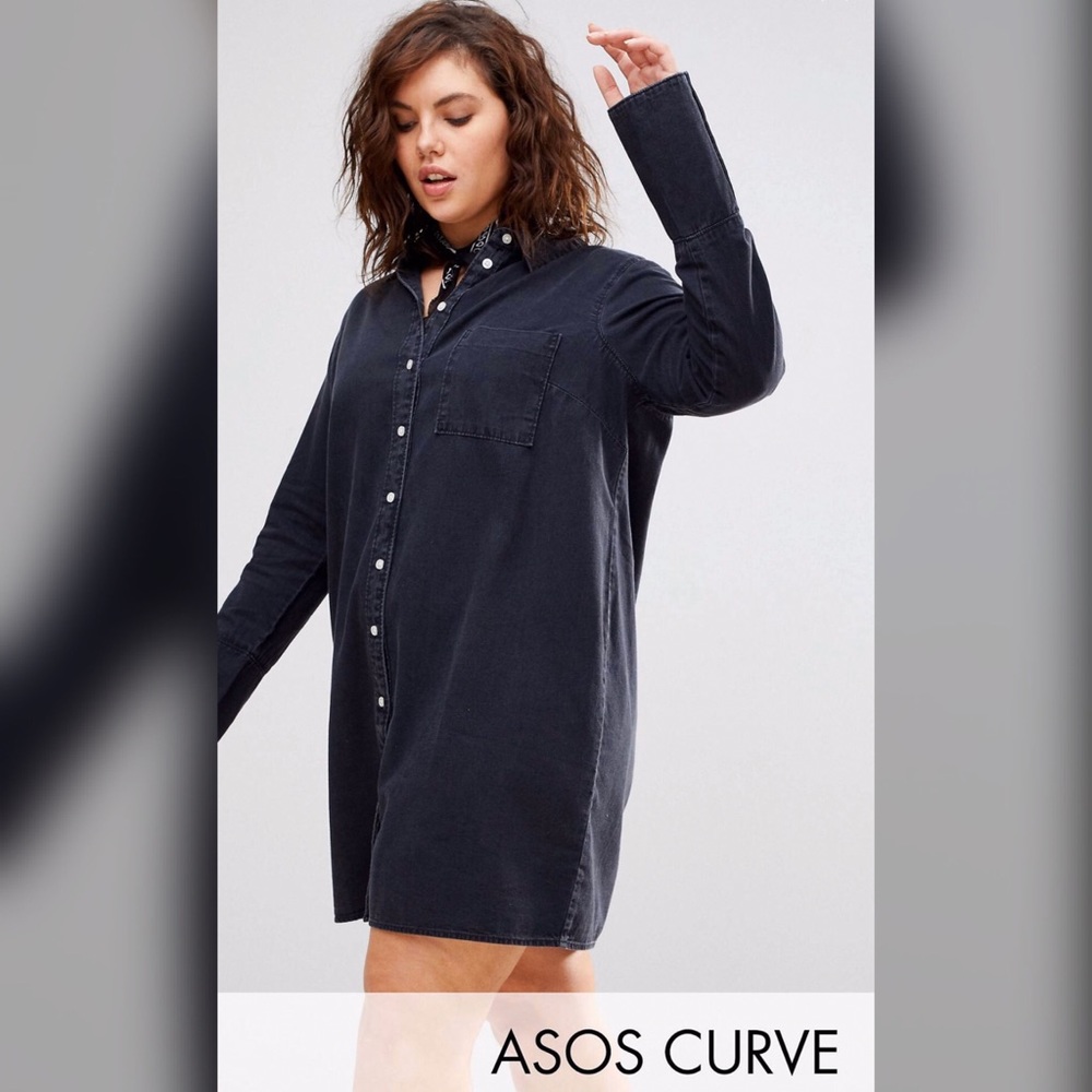 ASOS CURVE denim shirt dress in washed black